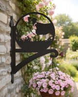 Digital Illustration of the Border Collie Iron Hanging Basket Bracket Mounted on a Stone Wall