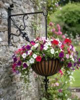 Digital Representation of “Fenwick” Hanging Flower Basket & Matching Bracket mounted on grey stone wall