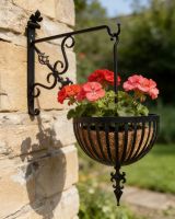 Digital Representation of “Fenwick” Hanging Flower Basket & Matching Bracket mounted on a garden wall