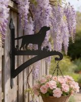 Digital representation of Labrador Iron Hanging Basket Bracket mounted on a rustic fence