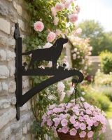Digital representation of Labrador Iron Hanging Basket Bracket mounted on a stone wall