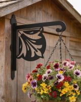 Digital representation of Retro Heavy Duty Iron Hanging Basket Bracket mounted on front of a shed