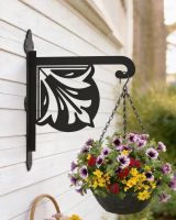 Digital representation of Retro Heavy Duty Iron Hanging Basket Bracket mounted on side of a shed