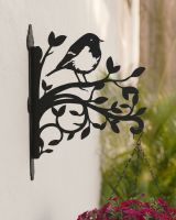 Digital Illustration of the Robin & Branches Iron Hanging Basket Bracket Mounted in a Contemporary Garden