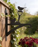 Digital representation of Robin Steel Hanging Basket Bracket mounted on a fence