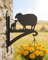 Digital Illustration of the Sheep Iron Hanging Basket Bracket Mounted on a Farm Cottage