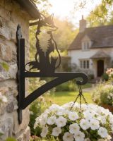 Digital Illustration of the Sitting Fox Iron Hanging Basket Bracket Mounted on a Village Home Digital Illustration of the Sitting Fox Iron Hanging Basket Bracket Mounted on a Village Home