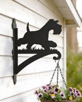 Digital representation of Steel Running Miniature Schnauzer Hanging Basket Bracket mounted on rear of garden shed