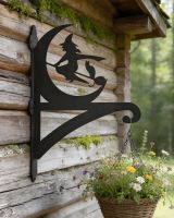 Digital representation of Witch Hanging Iron Basket Bracket mounted on a forest lodge