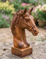 Digital illustration of Rustic Cast Iron Horse Bust Garden Sculpture on garden patio
