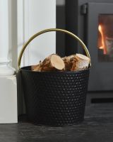 Black & Gold Dimpled Steel Log Basket By The Fire