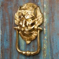"Downing street lion" Door Knocker on a Rustic Door