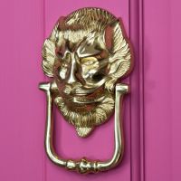 "Downing street lion" Door Knocker on a Pink Door