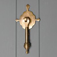 Antique Brass Door knocker on Grey door Antique Brass Door knocker on Grey door