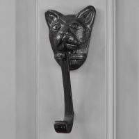 Black Cat Door Knocker on Grey Door