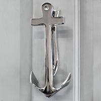 Bright Chrome Anchor door knocker on Grey door