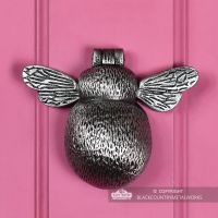 Antique Pewter Bumblebee Door Knocker on a Pink Door