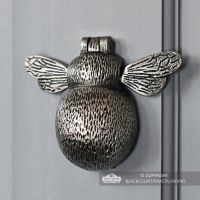 Antique Pewter Bumblebee Door Knocker in Situ on a Door