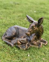 "Poppy and "Clover" Doe and Fawn Lying Down Garden Sculpture