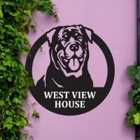 Pink Wall With Steel Circular Rottweiler House Name Sign 