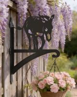Digital Illustration of the Donkey Hanging Iron Basket Bracket Mounted on a Rustic Fence Digital Illustration of the Donkey Hanging Iron Basket Bracket Mounted on a Rustic Fence