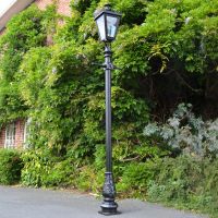 Black 3.25m Dorchester Lamp Post & Lantern Set in Situ in Front of a House