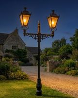 Double Headed Dorchester Lamp post digital illustration at night new Double Headed Dorchester Lamp post digital illustration at night new