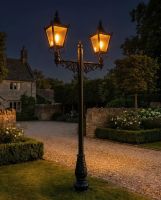 Double Headed Victorian Lamp Post digital illustration at night Double Headed Victorian Lamp Post digital illustration at night