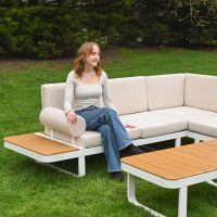 The "Evesham" 5-Seater Garden Furniture Set - Cream Scale Shot In A Graden The "Evesham" 5-Seater Garden Furniture Set - Cream Scale Shot In A Graden