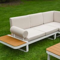 The "Evesham" 5-Seater Garden Furniture Set - Cream In A Garden On Grass The "Evesham" 5-Seater Garden Furniture Set - Cream In A Garden On Grass