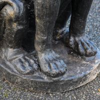 Close-Up of Base of Black Sitting Bloodhound Garden Sculpture