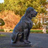 Side View of Black Sitting Bloodhound Garden Sculpture