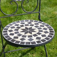 The "Santa Oliva" Foldable 2-Seater Mosaic Dining Set Seat Close up The "Santa Oliva" Foldable 2-Seater Mosaic Dining Set Seat Close up