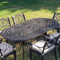 The "Oakhaven" 6-Seater Outdoor Dining Set - Antique Copper Table top Design