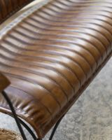 Traditional Brown Leather and Iron Two Seater Chair Ribbed Detailing