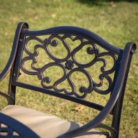 The "Oakhaven" 6-Seater Outdoor Dining Set - Antique Copper Back Of Chair Close up 