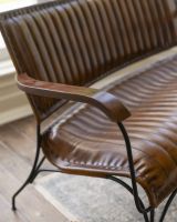Traditional Brown Leather and Iron Two Seater Chair Armrest