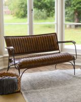 Traditional Brown Leather and Iron Two Seater Chair