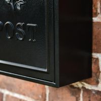 Close up of Black Wall Mounted Post Box 