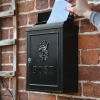 "Black Rose" Wall Mounted Post Box with Lid Open