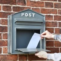 "Osteler Oppulence" Grey Wall Mounted Post Box with Lockable Door Open