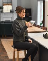 Rustic leather and mango wood stool to scale.