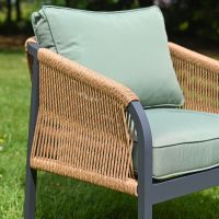 The "Marie" 5-Seater Garden Furniture Set - Green Rope Arm Close Up The "Marie" 5-Seater Garden Furniture Set - Green Rope Arm Close Up