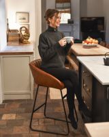 Stylish Tan Leather And Iron Bar Stool to scale.