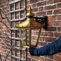 Large Antique Brass Lantern with Hand for Scale Large Antique Brass Lantern with Hand for Scale