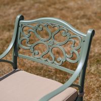The “Hydrangea” Deluxe 4-Seater Outdoor Dining Set - Sage Green Back Of Chair Close Up