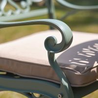 The “Hydrangea” Deluxe 4-Seater Outdoor Dining Set - Sage Green Arm Close Up