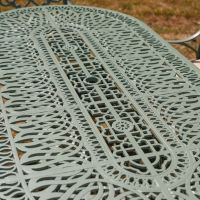 The "Sage Blossom" 8-Seater Garden Dining Set - Sage Green Table details Parasol Hole The "Sage Blossom" 8-Seater Garden Dining Set - Sage Green Table details Parasol Hole