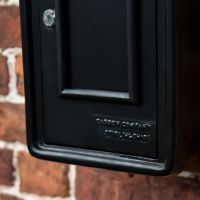 Close up of "Original Reproduction" Elizabeth Regina Post Box in Black 