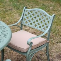 The "Greenleigh" 8-Seater Outdoor Dining Set - Sage Green Chair And Cushion Close Up The "Greenleigh" 8-Seater Outdoor Dining Set - Sage Green Chair And Cushion Close Up